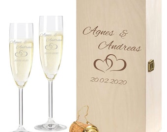 2 Leonardo champagne glasses in a gift box with engraving of the name for the wedding motif "Couple" champagne glass engraved gift idea