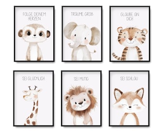 Carteles de afirmación para niños | Conjunto de 6 pósteres con imágenes para habitación infantil | Decoración de habitación de bebé | Imágenes de afirmación | Póster de pared niño | Imágenes de animales