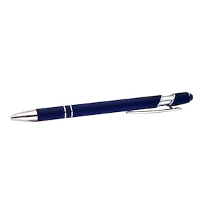 Personalisierter Kugelschreiber mit Gravur Soft Touch Silber Stift Blau