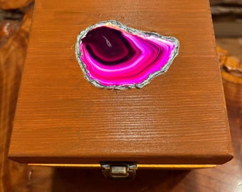 Illuminated Wood Box with Agate Geode Slice Lid