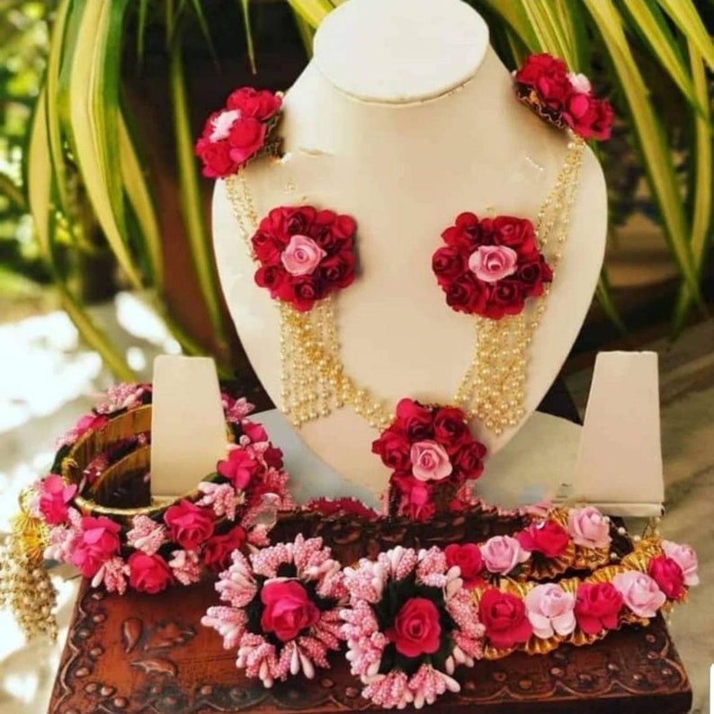 Pink Color Artificial Flower Wedding Jewelry Bridal Bride Etsy