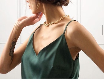 Silk Camisole V neck Classic Women&#39;s Simple Silk tee Silk Blouse Tops Sleeveless Vest tank Silk Tank Top Satin Blouse Bridesmaids Wedding