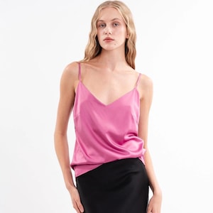 Classic Women's Simple Silk Top, Silk Satin Blouse, Tops Sleeveless Vest Tank Camisole, Silk Tank Top, Spaghetti straps basic cami top