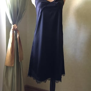 Bridal robe and nightgown set Silk robe kimono with lace trim Negligee Satin Midi slip dress Getting ready peignoir Lace robe with slip set image 10