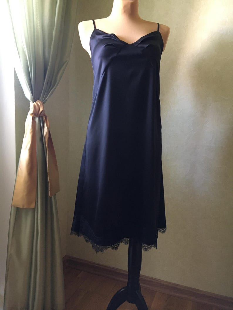 Bridal robe and nightgown set Silk robe kimono with lace trim Negligee Satin Midi slip dress Getting ready peignoir Lace robe with slip set image 10