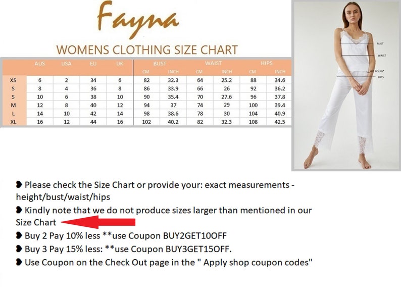 Puede incluir: Una tabla de tallas para ropa de mujer con medidas en pulgadas y cent&iacute;metros. La tabla incluye tallas XS a XL, con las medidas correspondientes para el busto, la cintura y las caderas. La tabla tambi&eacute;n incluye una nota que indica que la empresa no produce tallas m&aacute;s grandes que las que se muestran.