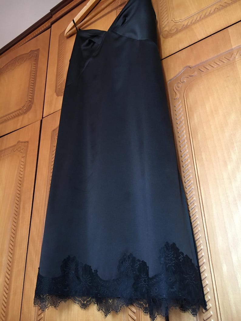 Bridal robe and nightgown set Silk robe kimono with lace trim Negligee Satin Midi slip dress Getting ready peignoir Lace robe with slip set image 11