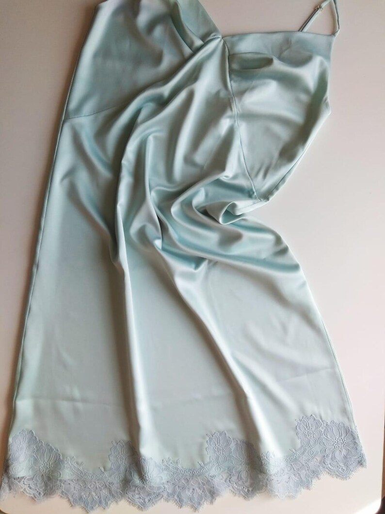 Bridal robe and nightgown set Silk robe kimono with lace trim Negligee Satin Midi slip dress Getting ready peignoir Lace robe with slip set image 14