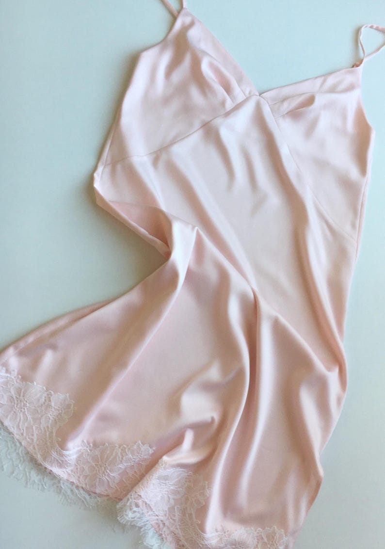 Bridal robe and nightgown set Silk robe kimono with lace trim Negligee Satin Midi slip dress Getting ready peignoir Lace robe with slip set image 12