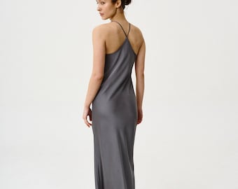 Silk maxi dress | Satin wedding dress | Bridal Gown with halter neck | Silk blend bias-cut evening dress for bridesmaid