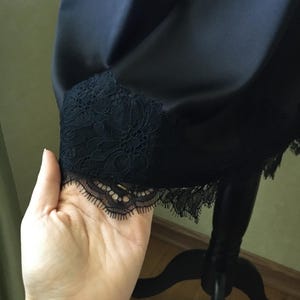 Bridal robe and nightgown set Silk robe kimono with lace trim Negligee Satin Midi slip dress Getting ready peignoir Lace robe with slip set image 15