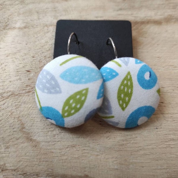 Boucles d'oreilles en tissu fleur turquoise