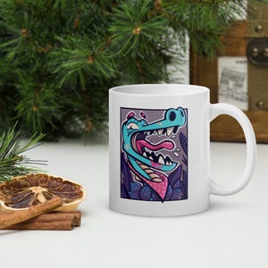 Scream Croc Mug, Funny Crocodile Coffee Mug, 11oz Illustrated Ceramic Cup Gift, Designed by DeliberatelyDave