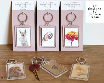 ANIMAL ART KEYRINGS – Double Sided Original Art Print Keyrings/Keychains, Original Art Prints