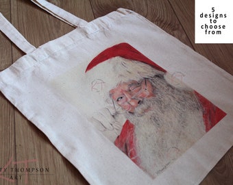 CHRISTMAS ART PRINT Canvas Tote Bag, Christmas Gift Bag, Eco Tote bag, Cotton Tote, Shopping Bag, Christmas Packaging