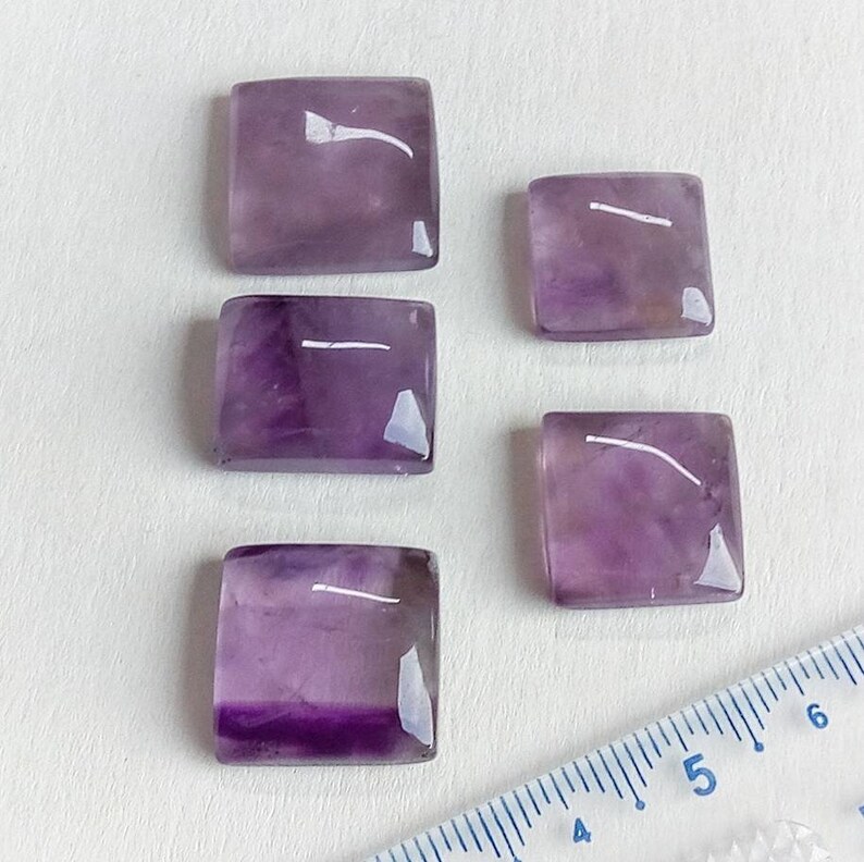 17mm 80cts. 5pcs Amethyst Cabochon Square Gemstones Lot