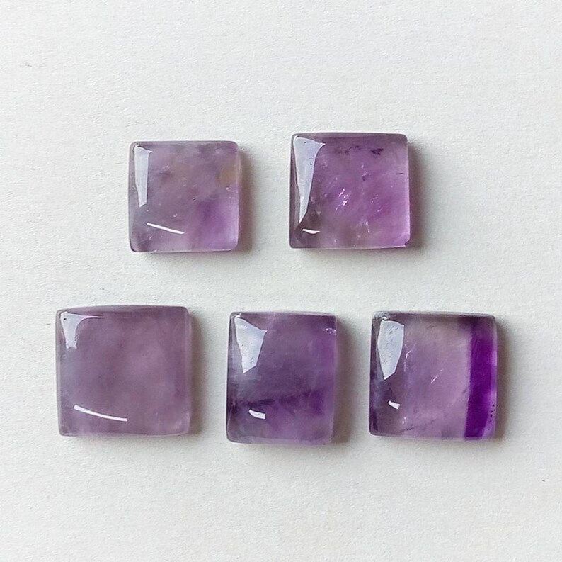 17mm 80cts. 5pcs Amethyst Cabochon Square Gemstones Lot