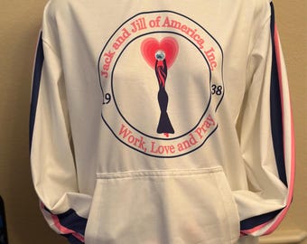 Sudadera con capucha a rayas "Trabaja, ama y reza" de Jack and Jill of America
