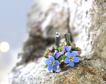 Forget Me Not Earrings 925 Sterling Silver Leverback Earrings Delicate Cottagecore Flower Jewelry