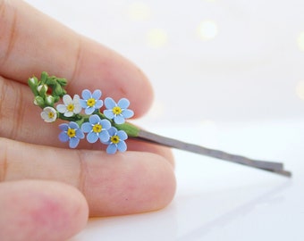 Forget Me Not Hair Pin Tiny Blue Flowers Spring Realistic Floral Bridal Hair Accessories