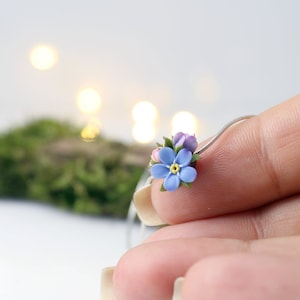 Cottagecore Blue Forget Me Not Pendant Tiny Realistic Floral Necklace on a 925 Sterling Silver Chain Mini Flower Choker