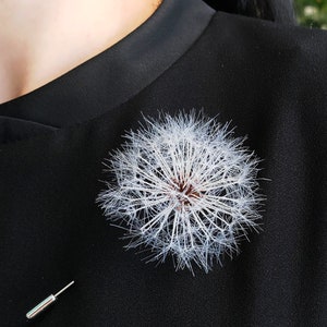 Dandelion Flower Brooch, Large Flower Brooch, Miracle White Textile Flower Pin in Cottagecore Style. All Parachute is made by Hand