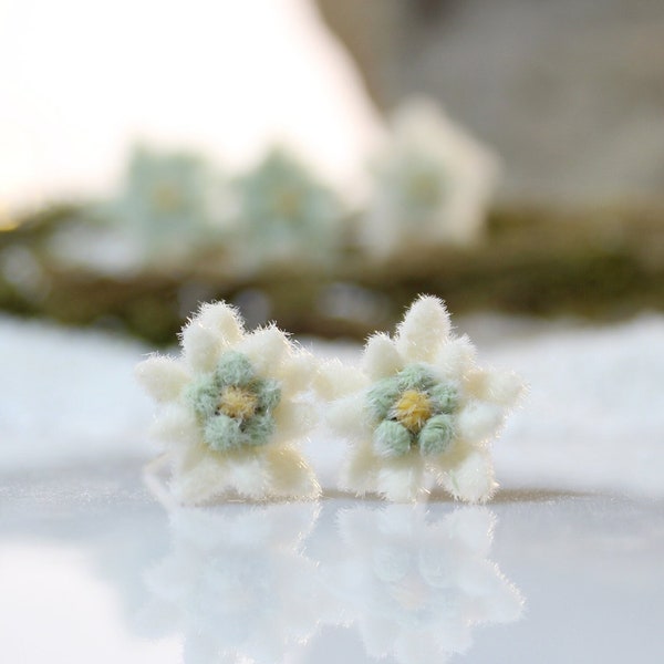 Edelweiss Flower Earrings 925 Sterling Silver or Surgical Steel Base Small White Flower Stud Earrings