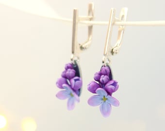 Lilac Dangle Earrings Purple Statement Mauve Wedding Handmade Jewelry Lavender Mom Gift