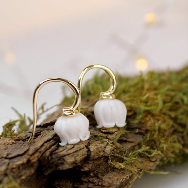 Lily of the Valley Earrings 14k Gold Plated Hook Mini Earrings Jewelry Dainty Minimalist Flower