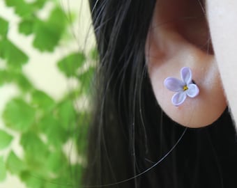 Lilac Flowers Clove Stud Earrings Cottagecore Purple Floral Jewelry Made on a Hypoallergenic Base