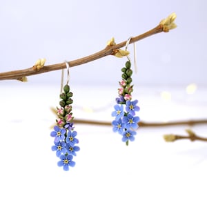 Blue Delicate Dangle Earrings Forget Me Not on a 925 Sterling Silver Base Fairycore Realistic Floral Jewelry