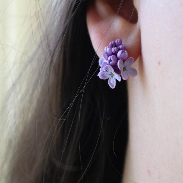 Cottagecore Lilac Flowers Earrings Realistic Purple Floral Jewelry Made on a 925 Sterling Silver Base
