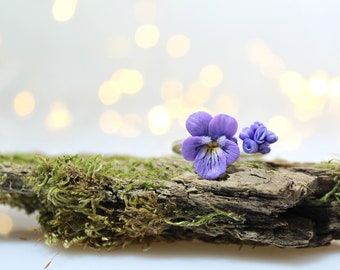 Anillo violeta de arcilla polimérica: anillo de flor de plata 925 hecho a mano