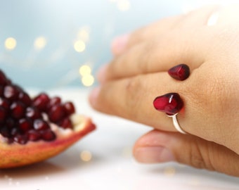 Pomegranate Seed Ring 925 Sterling Siver, Minimalist Persephone Adjustable Ring