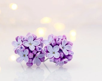 Dainty Lilac Flowers Studs Earrings Delicate Purple Floral Bouquet Fairycore Post Studs