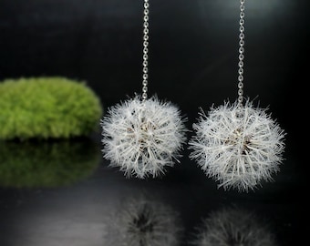 Dandelion Earrings 925 Silver Cottagecore Earrings and Mori Girl Long Dangle Fairycore earrings. All parachute is made by hand.