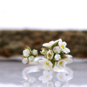 White Forget Me Not Ring 925 Sterling Silver Polymer Clay Flower Open Ring