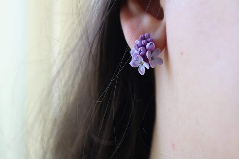 Jewelry purple floral Made on a 925 silver base. Leverback earrings lilac flowers
