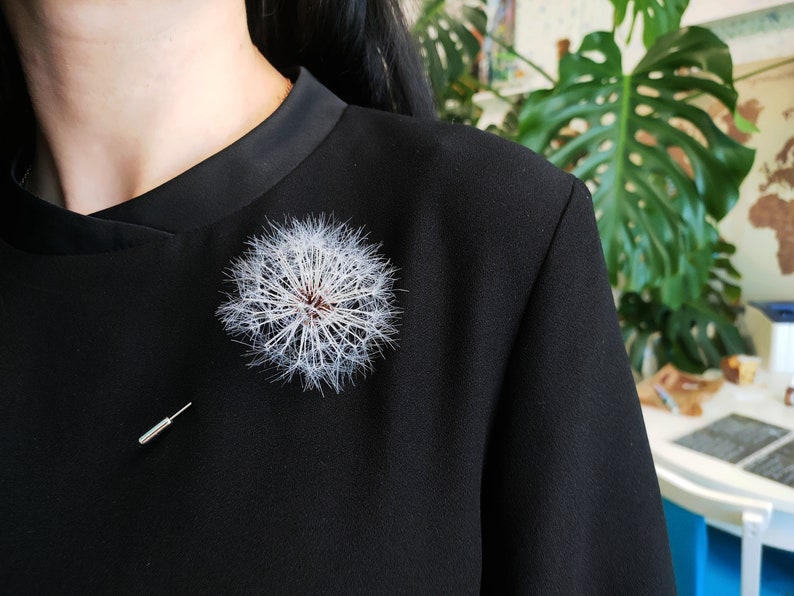 Dandelion Flower Brooch, Large Flower Brooch, Miracle White Textile Flower Pin in Cottagecore Style. All Parachute is made by Hand image 1