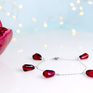 Pomegranate Seed Delicate Bracelet on Minimalist Stainless Steel chain Persephone Jewelry