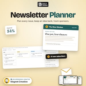 Newsletter Planner Notion Template, Substack Planner, Email Newsletter, Content Calendar, Sponsor Tracker