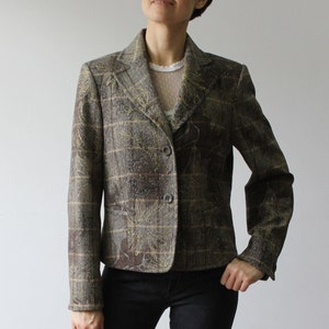 90s Wool Blend Plaid Blazer: Vintage Floral Paisley Jacket, Size L