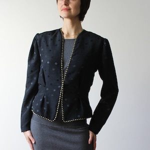 Vintage 1980s Black Evening Jacket: Gold Braiding, Size L (38&quot; Bust)