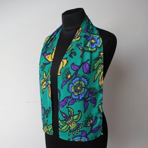 Vintage Floral Print Scarf: Green Exotic Flower Rayon Wrap