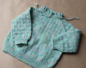 Handmade Wool Knit Baby Cardigan: Light Green Vintage Sweater (6-12 Months)