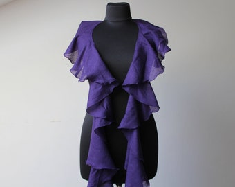 Ruffle Wool Wrap Collar Flounces Vintage Purple Long Art Wrap Shawl Flounce Evening Womens Accessory Winter Spring Elegante