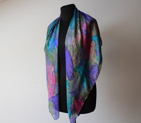 Artisanal purple/blue silk scarf Accessories Scarves & Wraps Scarves 