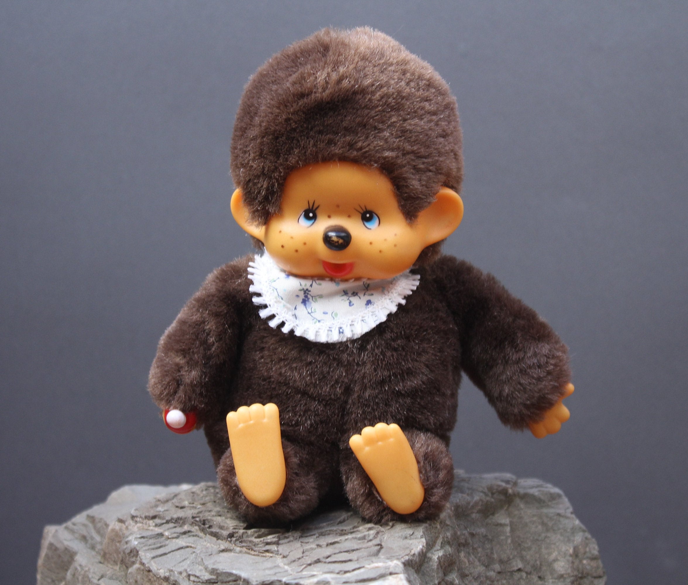 Vintage Monkey Plush Toys 70-80s Baby Monkey Doll Blue Eyes Fur