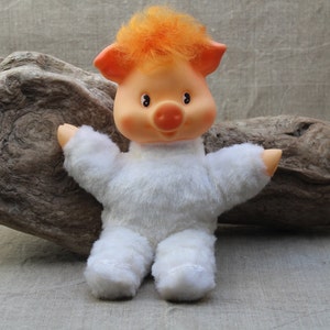 Vintage Rushton-Style Piggy Plush Toy: Rubber Face, Gold Hair, 12&quot; Collectible