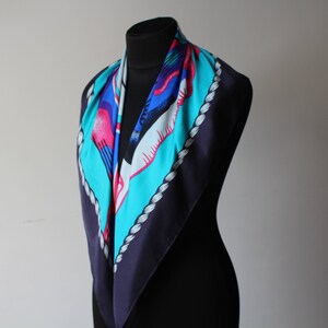 Vintage Silk Scarf: Abstract Art Shawl, Violet Turquoise Pink